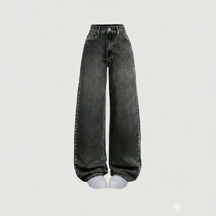 Rivet-Trim High-Rise Baggy Jeans