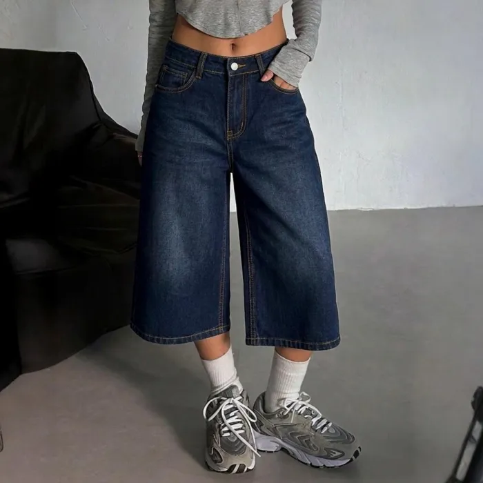 INDIGO SKATER JORTS - HIGH RISE