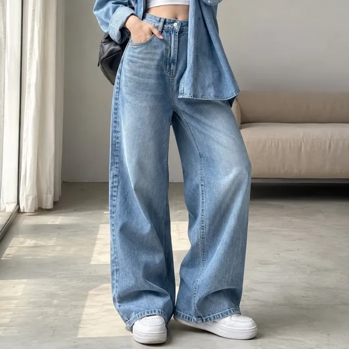 UNISEX- WASHED ICY BLUE SUPER BAGGY JEANS